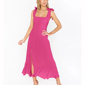 Women's Polyester Square-Neck Sleeveless Pleated Party Dress