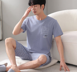 Men's Cotton Short Sleeves Elastic Waist Sleepwear Sleepwear Set