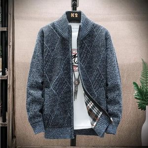 Men's Wool Stand Collar Full Sleeves Zipper Closure Casual Sweater