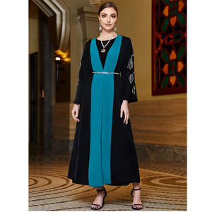 Women's Arabian O-Neck Polyester Full Sleeve Beaded Pattern Abaya