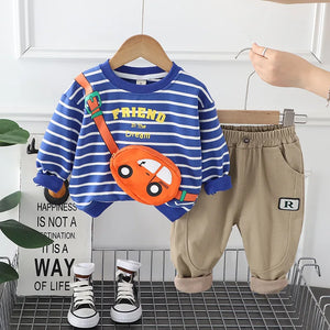 Kid's Cotton O-Neck Full Sleeve Pullover Closure Striped Clothes