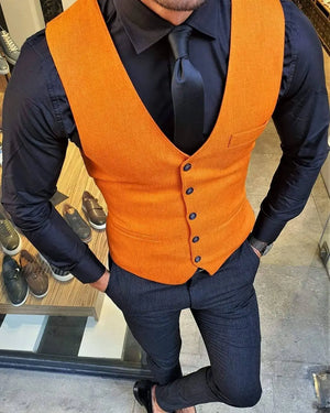 Men's Polyester V-Neck Sleeveless Single Breasted Formal Vests