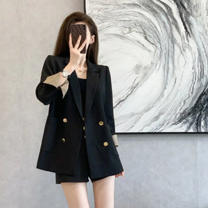 Women's Notched Polyester Full Sleeves Double Breasted Blazer