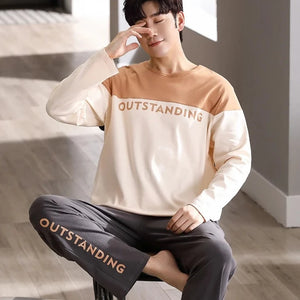 Men's Cotton Full Sleeve O-Neck Printed Pattern Pullover Sleepwear