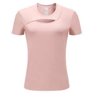 Women's Polyester O-Neck Short Sleeves Breathable Workout Top