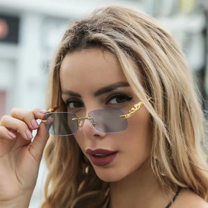 Women's Alloy Frame Rectangle Shape Luxury UV Shades Sunglasses
