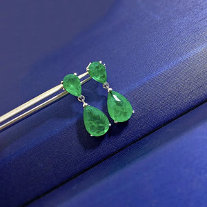 Women's 100% 925 Sterling Silver Emerald Water Drop Earrings