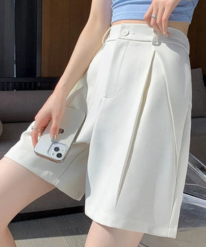 Women's Polyester High Waist Button Fly Casual Plain Shorts