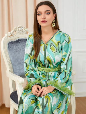 Women's Arabian Polyester Full Sleeve Printed Pattern Casual Dress
