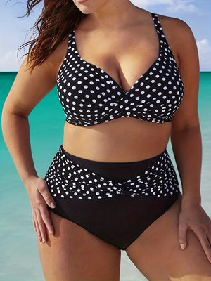 Women's Polyester High Waist Dotted Pattern Swimwear Bikini Set