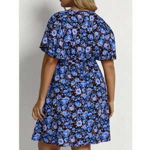 Women's Polyester V-Neck Short Sleeves Floral Pattern Casual Dress