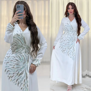 Women's Arabian Polyester Full Sleeve Rhinestone Elegant Dress
