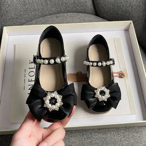 Kid's PU Round Toe Bow Pattern Non-Slip Princess Casual Shoes