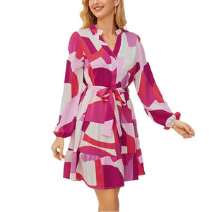 Women's Polyester Long Sleeve Printed Pattern Pullover Mini Dress