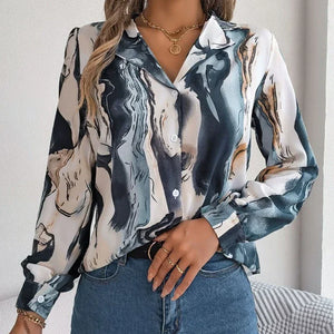 Women's Polyester Notched Collar Single Breasted Casual Blouses