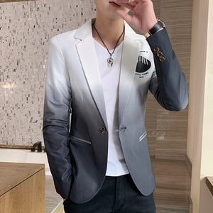 Men's Notched Collar Long Sleeve Gradient Single Button Blazers