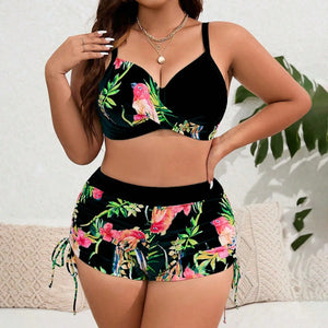 Women's Polyester High Waist Floral Pattern Swimwear Bikini Set