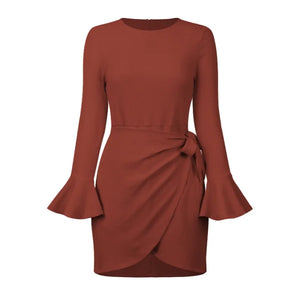 Women's Polyester O-Neck Long Sleeves Solid Pattern Party Dress