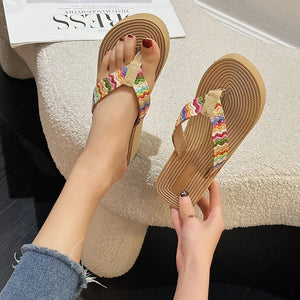 Women's PU Clip Toe Mixed Colors Slip On Casual Wear Slippers