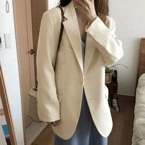 Women's Notched Polyester Full Sleeve Single Breasted Solid Blazer