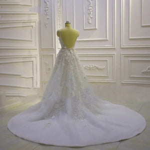Women's V-Neck Sleeveless Court Train Backless Wedding Dress