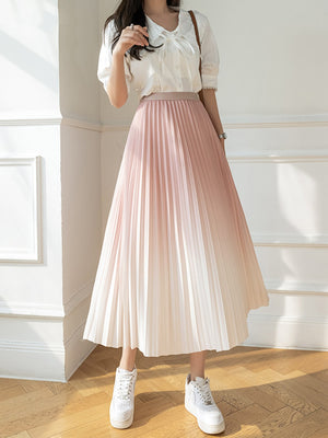 Women's Polyester High Waist Casual Wear Pleated Gradient Skirt