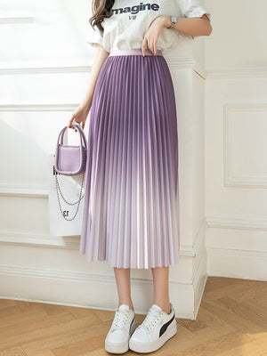 Women's Polyester High Waist Casual Wear Pleated Gradient Skirt
