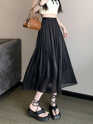 Women's Mesh Casual Wear Pleated Pattern Trendy Midi Skirt