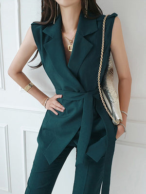 Women's Polyester Notched Collar Sleeveless Elegant Blazers