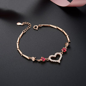 Women's 100% 925 Sterling Silver Zircon Heart Charm Bracelet