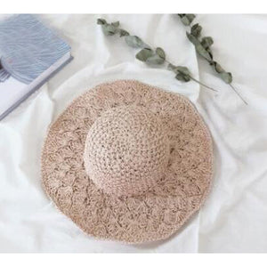 Women's Round Straw Crochet Hollow Foldable Wide Brim Sun Hats