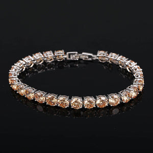 Women's Copper Crystal Link Chain Classic Round Wedding Bracelet