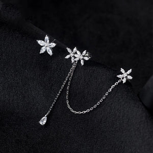 Women's 100% 925 Sterling Silver Zircon Flower Trendy Earrings