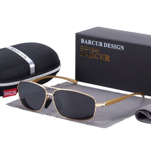 Men's Stainless Steel Frame Polarized Rectangular Sunglasses