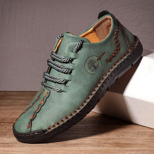 Men's Round Toe Split Leather Patchwork Casual Wear Sneakers