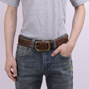 Men's Cowskin Pin Buckle Closure Vintage Casual Wear Plain Belts