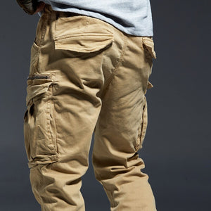 Men's Cotton Mid Elastic Waist Closure Plain Pattern Casual Pants