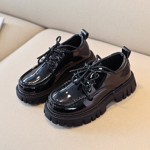 Kid's PU Leather Non-Slip Round Toe Lace-Up Closure Formal Shoes