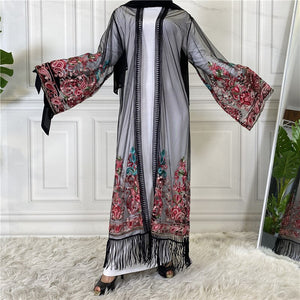 Women's Arabian V-Neck Polyester Full Sleeve Embroidery Dress