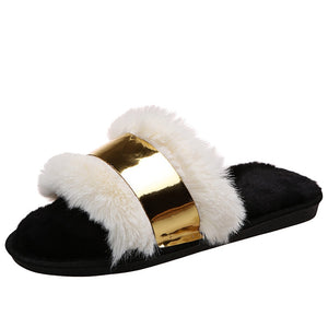 Women's Flock Plush Flat Heel Elegant Winter Casual Slippers