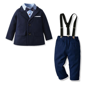 Kid's Cotton Turn-Down Collar Single Breasted Full Sleeve Suit