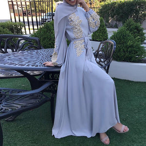 Women's Arabian O-Neck Polyester Full Sleeves Embroidery Abaya