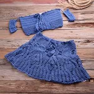 Women's Cotton Off Shoulder Two Pieces Knitted Solid Bikini Set
