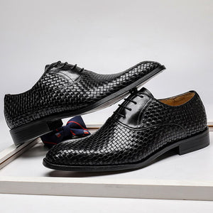 Men's Genuine Leather Square Toe Lace-up Closure Luxury Shoes