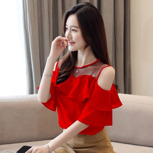 Women's O-Neck Collar Short Sleeves Solid Pattern Blouses