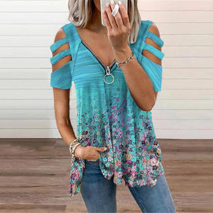 Women's V-Neck Cotton Short Sleeves Elegant Hollow Out Sexy Tops