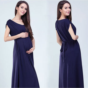 Women's Spandex Round Neck Plain Long Maternity Dress