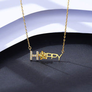 Women's 925 Sterling Silver Happy Letter Zircon Pendant Necklace