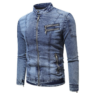 Men's Polyester Full Sleeves Zipper Closure Winter Denim Jacket
