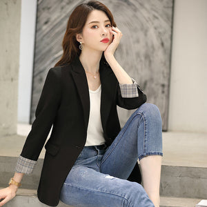 Women's Polyester Full Sleeves Chic Single Button Casual Blazer